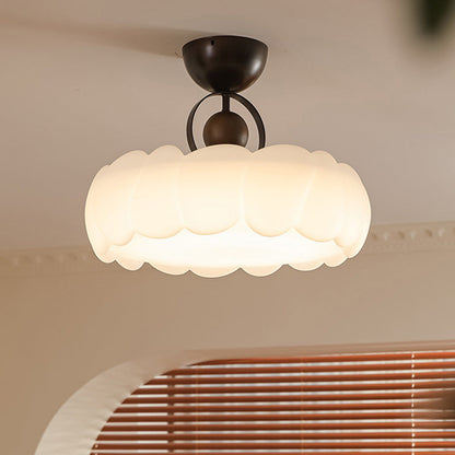 Modern Mid-Century Round Petal Shape Iron Frame Acrylic Shade LED Semi-Flush Mount Ceiling Light For Living Room