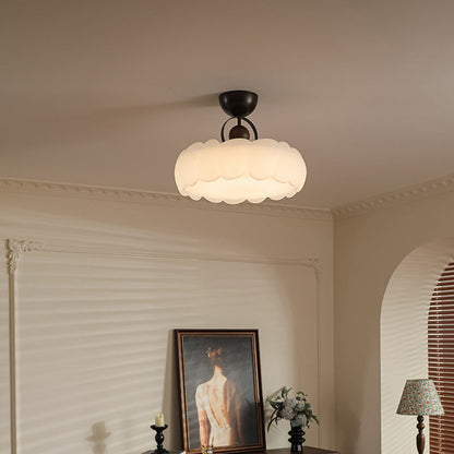 Modern Mid-Century Round Petal Shape Iron Frame Acrylic Shade LED Semi-Flush Mount Ceiling Light For Living Room