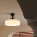 Modern Mid-Century Round Petal Shape Iron Frame Acrylic Shade LED Semi-Flush Mount Ceiling Light For Living Room