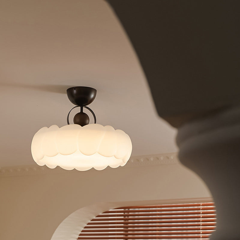 Modern Mid-Century Round Petal Shape Iron Frame Acrylic Shade LED Semi-Flush Mount Ceiling Light For Living Room