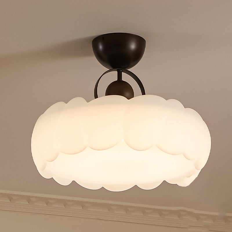 Modern Mid-Century Round Petal Shape Iron Frame Acrylic Shade LED Semi-Flush Mount Ceiling Light For Living Room