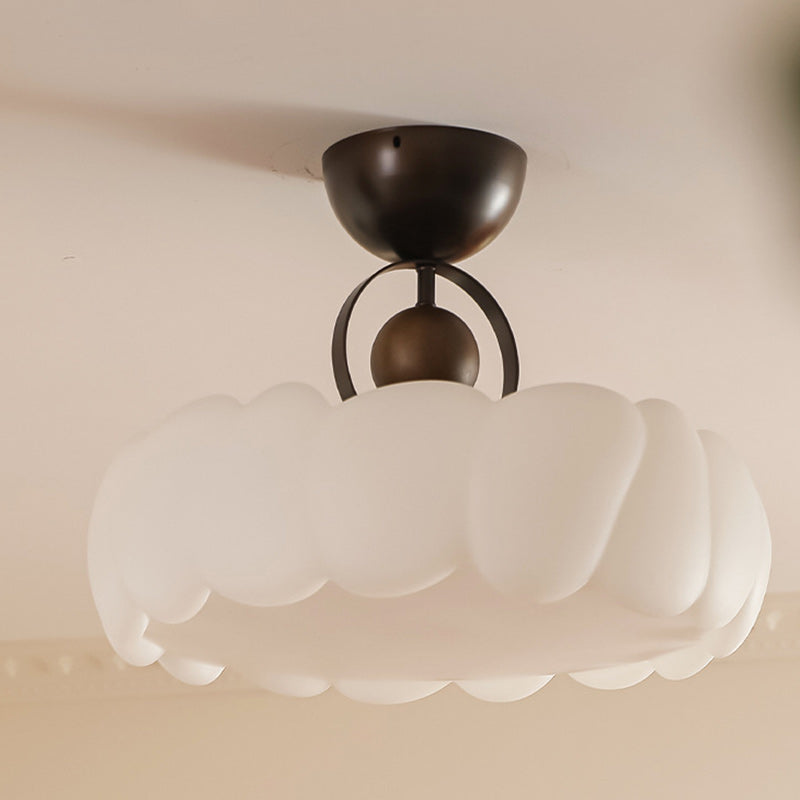 Modern Mid-Century Round Petal Shape Iron Frame Acrylic Shade LED Semi-Flush Mount Ceiling Light For Living Room