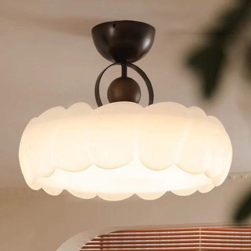 Modern Mid-Century Round Petal Shape Iron Frame Acrylic Shade LED Semi-Flush Mount Ceiling Light For Living Room