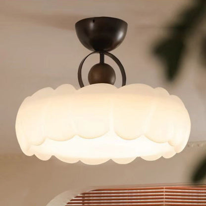 Modern Mid-Century Round Petal Shape Iron Frame Acrylic Shade LED Semi-Flush Mount Ceiling Light For Living Room