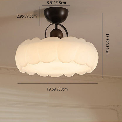 Modern Mid-Century Round Petal Shape Iron Frame Acrylic Shade LED Semi-Flush Mount Ceiling Light For Living Room