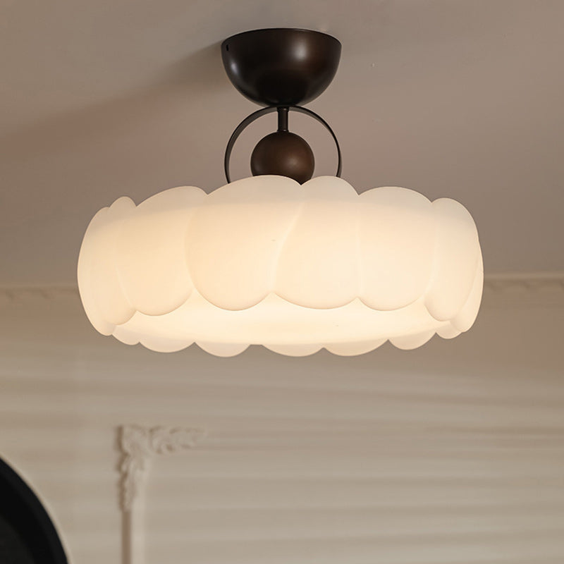 Modern Mid-Century Round Petal Shape Iron Frame Acrylic Shade LED Semi-Flush Mount Ceiling Light For Living Room