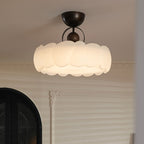 Modern Mid-Century Round Petal Shape Iron Frame Acrylic Shade LED Semi-Flush Mount Ceiling Light For Living Room