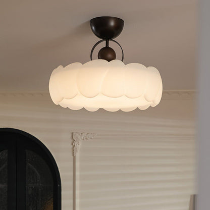 Modern Mid-Century Round Petal Shape Iron Frame Acrylic Shade LED Semi-Flush Mount Ceiling Light For Living Room