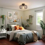 Modern Minimalist Round Line Cage Iron 1-Light Semi-Flush Mount Ceiling Light For Living Room