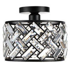 Modern Minimalist Round Aluminum Frame Crystal Shade 1-Light Semi-Flush Mount Ceiling Light For Living Room