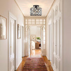 Modern Minimalist Round Aluminum Frame Crystal Shade 1-Light Semi-Flush Mount Ceiling Light For Living Room
