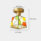 Modern Mid-Century Square Dove Of Peace Full Copper Frame Glass Shade 1-Light Semi-Flush Mount Ceiling Light For Living Room