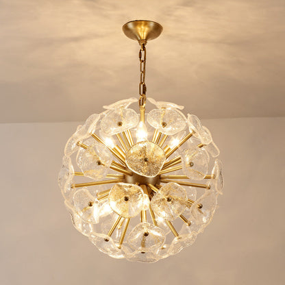 Contemporary Luxury Round Flower Globe Iron Frame Glass Shade 8/10/16 Light Pendant Light For Living Room