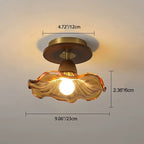 Modern Mid-Century Round Quadrilateral Lace Rubber Wood Iron Glass 1-Light Semi-Flush Mount Ceiling Light For Living Room