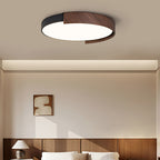 Contemporary Retro Round Wood Grain Iron Frame Acrylic LED Flush Mount Ceiling Light for Bedroom