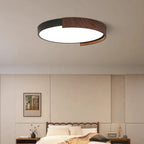 Contemporary Retro Round Wood Grain Iron Frame Acrylic LED Flush Mount Ceiling Light for Bedroom