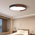Contemporary Retro Round Wood Grain Iron Frame Acrylic LED Flush Mount Ceiling Light for Bedroom