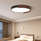 Contemporary Retro Round Wood Grain Iron Frame Acrylic LED Flush Mount Ceiling Light for Bedroom