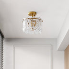 Traditional French Round Lace Full Copper Frame Glass Shade 1-Light Semi-Flush Mount Ceiling Light For Living Room