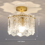 Traditional French Round Lace Full Copper Frame Glass Shade 1-Light Semi-Flush Mount Ceiling Light For Living Room