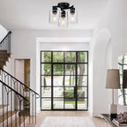 Modern Minimalist Cylinder Cup Shape Iron Glass 3-Light Semi-Flush Mount Ceiling Light For Living Room