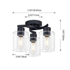 Modern Minimalist Cylinder Cup Shape Iron Glass 3-Light Semi-Flush Mount Ceiling Light For Living Room