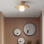 Contemporary Nordic Round Globe Wood Glass 1-light Semi-flush Mount Ceiling Light for Living Room