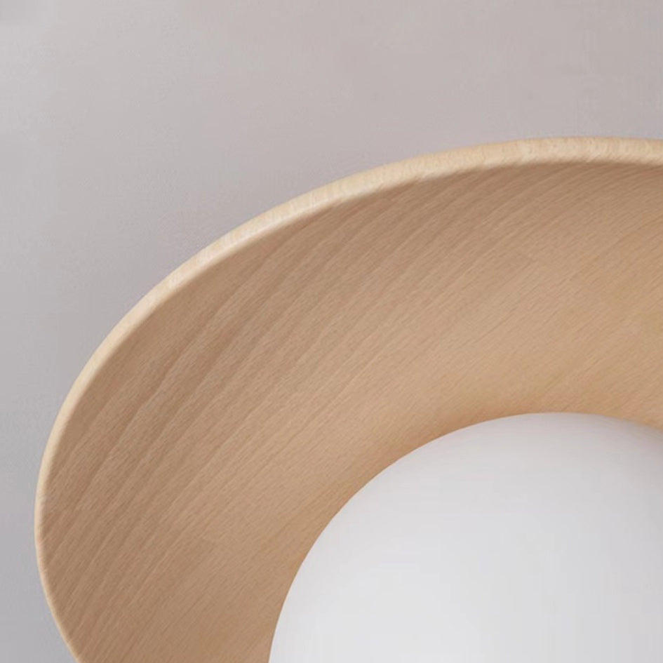 Contemporary Nordic Round Globe Wood Glass 1-light Semi-flush Mount Ceiling Light for Living Room