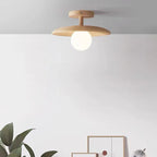 Contemporary Nordic Round Globe Wood Glass 1-light Semi-flush Mount Ceiling Light for Living Room