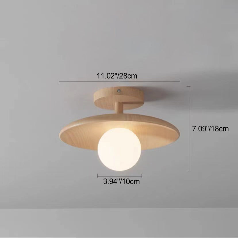 Contemporary Nordic Round Globe Wood Glass 1-light Semi-flush Mount Ceiling Light for Living Room