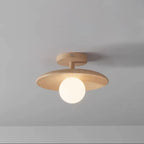 Contemporary Nordic Round Globe Wood Glass 1-light Semi-flush Mount Ceiling Light for Living Room