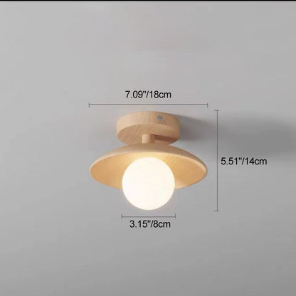 Contemporary Nordic Round Globe Wood Glass 1-light Semi-flush Mount Ceiling Light for Living Room