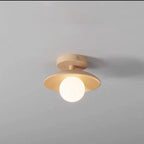 Contemporary Nordic Round Globe Wood Glass 1-light Semi-flush Mount Ceiling Light for Living Room