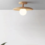 Contemporary Nordic Round Globe Wood Glass 1-light Semi-flush Mount Ceiling Light for Living Room