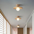 Contemporary Nordic Round Globe Wood Glass 1-light Semi-flush Mount Ceiling Light for Living Room