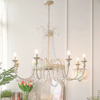 Traditional French Curved Rod Branch Candelabra Iron Frame Crystal 4/6/8 Light Chandelier for Living Room BulbSquare