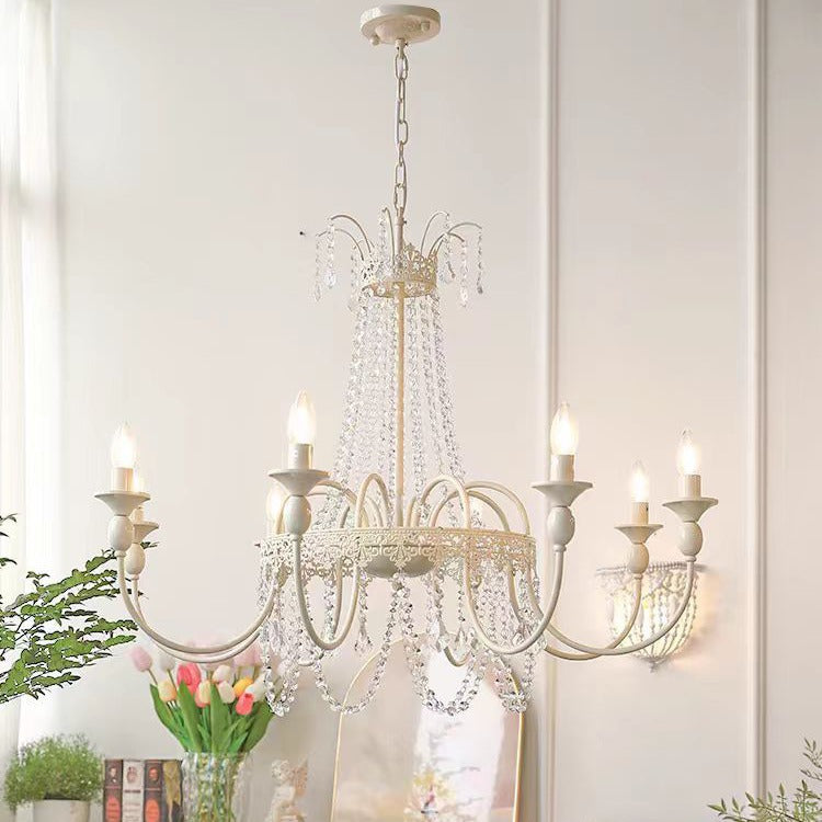 Traditional French Curved Rod Branch Candelabra Iron Frame Crystal 4/6/8 Light Chandelier for Living Room BulbSquare