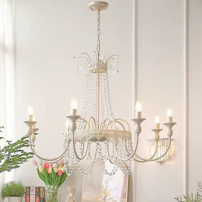 Traditional French Curved Rod Branch Candelabra Iron Frame Crystal 4/6/8 Light Chandelier for Living Room