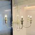 Traditional French Curved Rod Branch Candelabra Iron Frame Crystal 4/6/8 Light Chandelier for Living Room BulbSquare