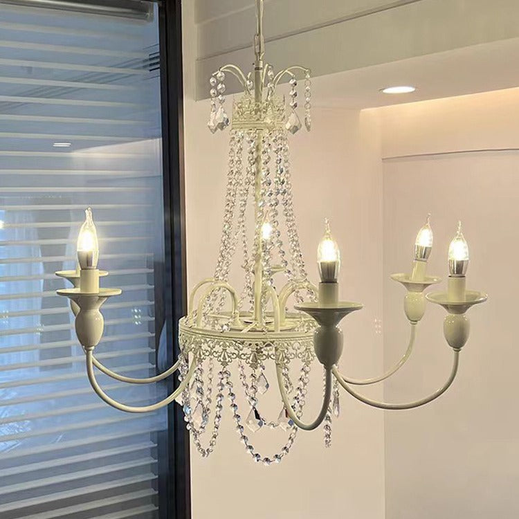Traditional French Curved Rod Branch Candelabra Iron Frame Crystal 4/6/8 Light Chandelier for Living Room BulbSquare