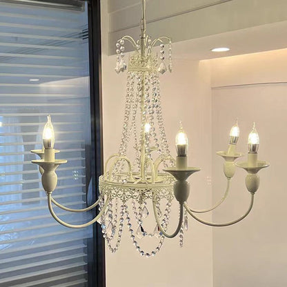 Traditional French Curved Rod Branch Candelabra Iron Frame Crystal 4/6/8 Light Chandelier for Living Room