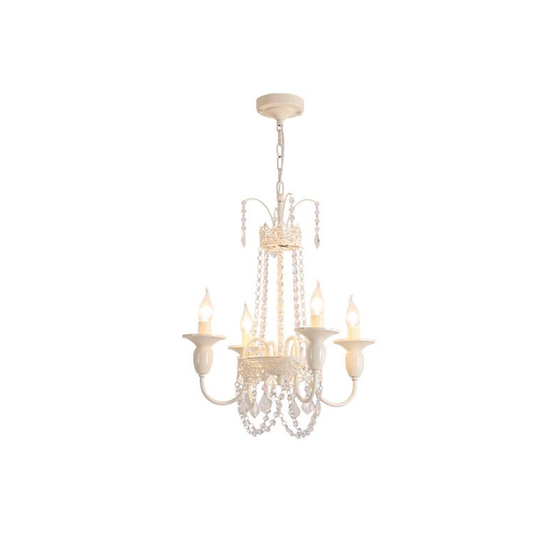 Traditional French Curved Rod Branch Candelabra Iron Frame Crystal 4/6/8 Light Chandelier for Living Room BulbSquare