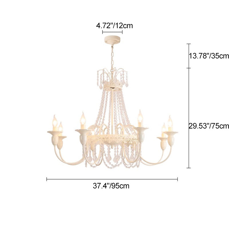Traditional French Curved Rod Branch Candelabra Iron Frame Crystal 4/6/8 Light Chandelier for Living Room BulbSquare