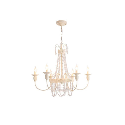 Traditional French Curved Rod Branch Candelabra Iron Frame Crystal 4/6/8 Light Chandelier for Living Room