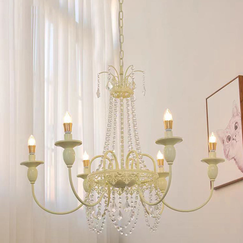 Traditional French Curved Rod Branch Candelabra Iron Frame Crystal 4/6/8 Light Chandelier for Living Room BulbSquare