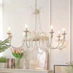Traditional French Curved Rod Branch Candelabra Iron Frame Crystal 4/6/8 Light Chandelier for Living Room BulbSquare
