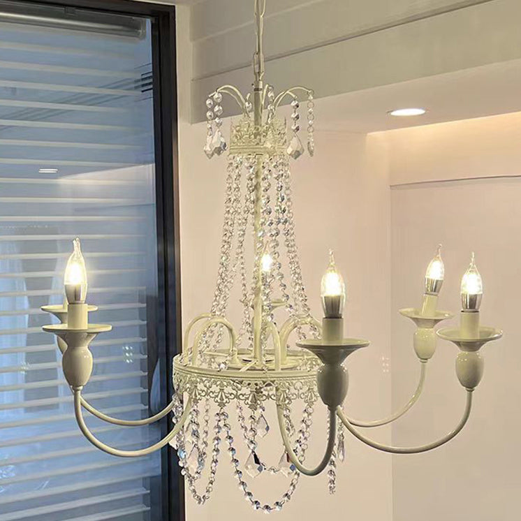 Traditional French Curved Rod Branch Candelabra Iron Frame Crystal 4/6/8 Light Chandelier for Living Room BulbSquare