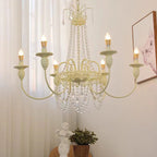 Traditional French Curved Rod Branch Candelabra Iron Frame Crystal 4/6/8 Light Chandelier for Living Room BulbSquare