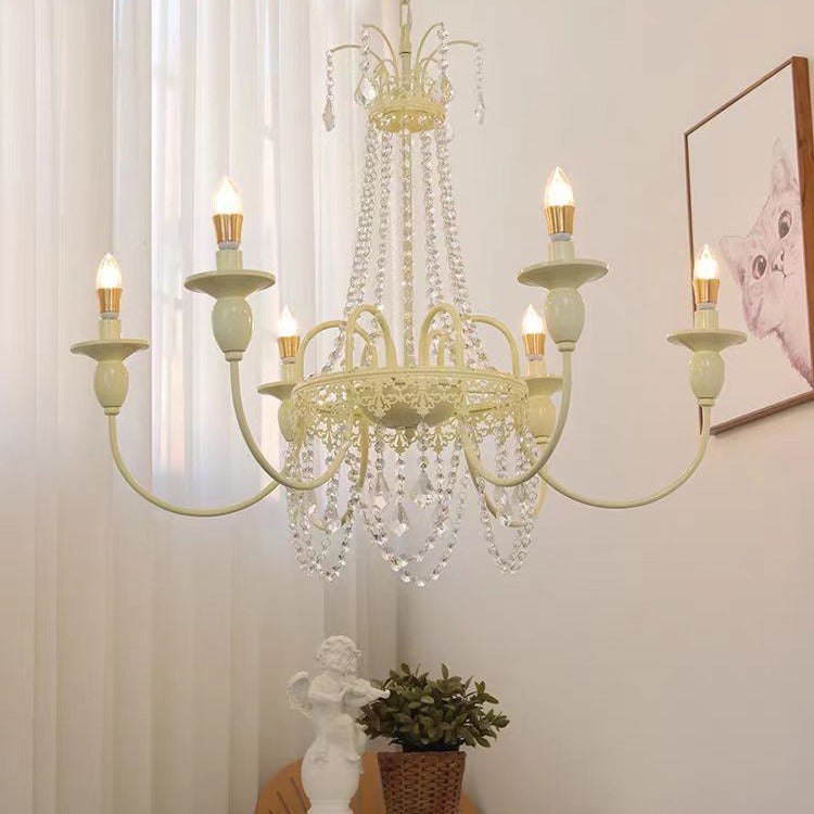 Traditional French Curved Rod Branch Candelabra Iron Frame Crystal 4/6/8 Light Chandelier for Living Room BulbSquare