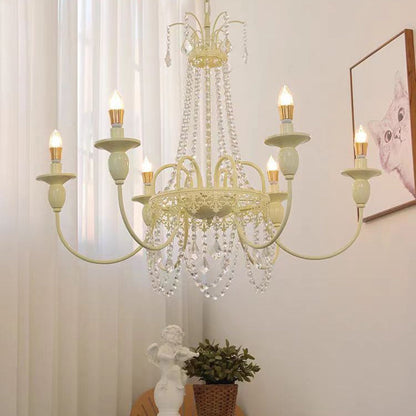 Traditional French Curved Rod Branch Candelabra Iron Frame Crystal 4/6/8 Light Chandelier for Living Room